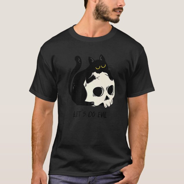 Cute Black Kitty With Skull Black Cat Dark Magic W T-Shirt (Front)