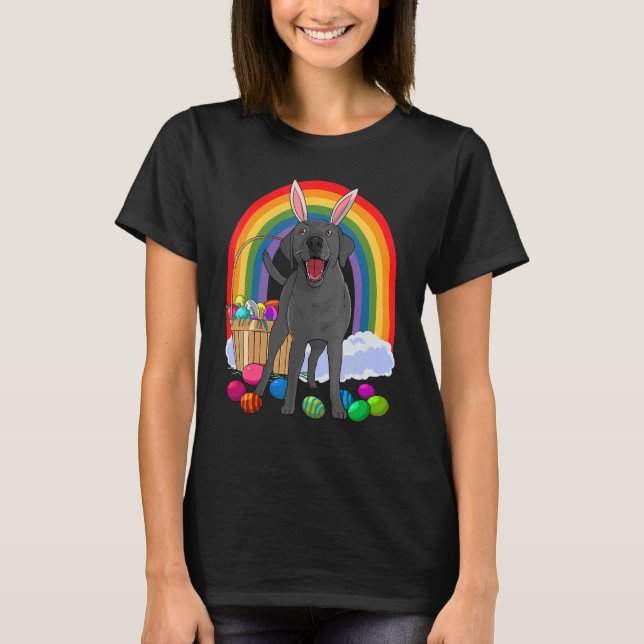 Cute Black Lab Bunny Labrador Happy Easter Eggs T-Shirt (Front)