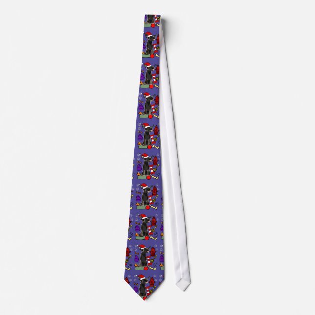Cute Black Lab Dog and Toys Christmas Tie (Front)
