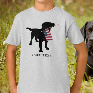 Cute Black Lab Dog holding USA Flag, 4th of July T-Shirt