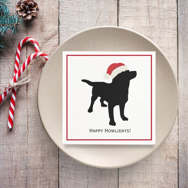 Cute Black Lab Dog with Christmas Santa Claus Hat Napkin (Creator Uploaded)