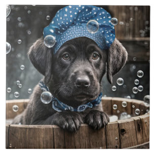 Cute Black Lab Puppy Dog Spa Bubble Bath Ceramic Tile