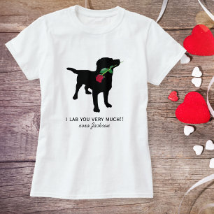 Cute Black Lab Valentine Dog holding Red Rose T-Shirt