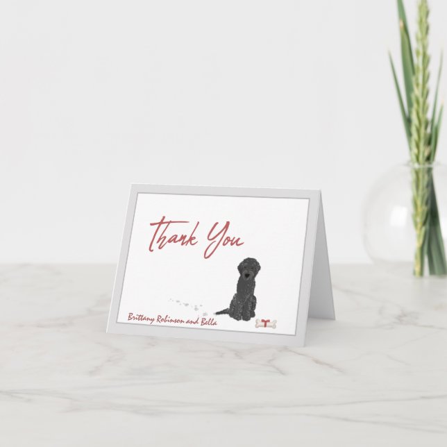Cute Black Labradoodle Dog Personalise Bone    Thank You Card (Front)