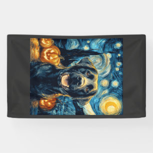 Cute Black Labrador Dog Halloween Jack O Lantern P Banner
