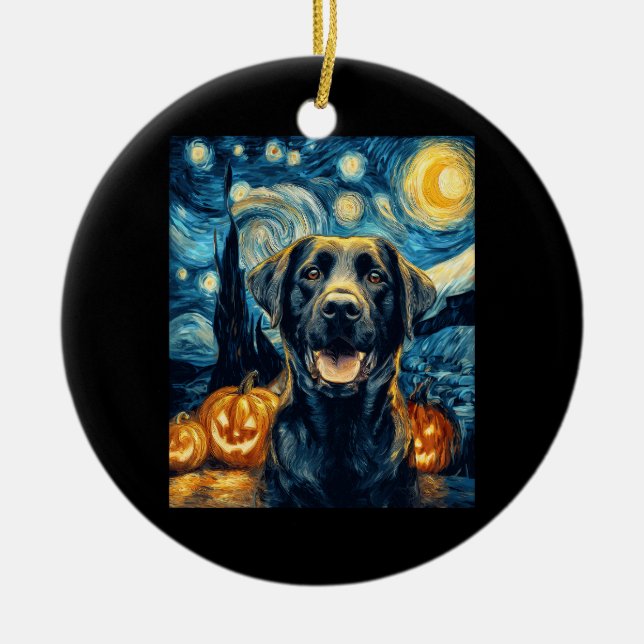 Cute Black Labrador Dog Halloween Jack O Lantern P Ceramic Ornament (Front)