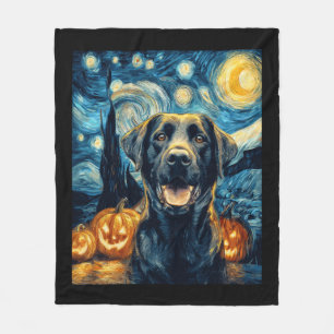 Cute Black Labrador Dog Halloween Jack O Lantern P Fleece Blanket