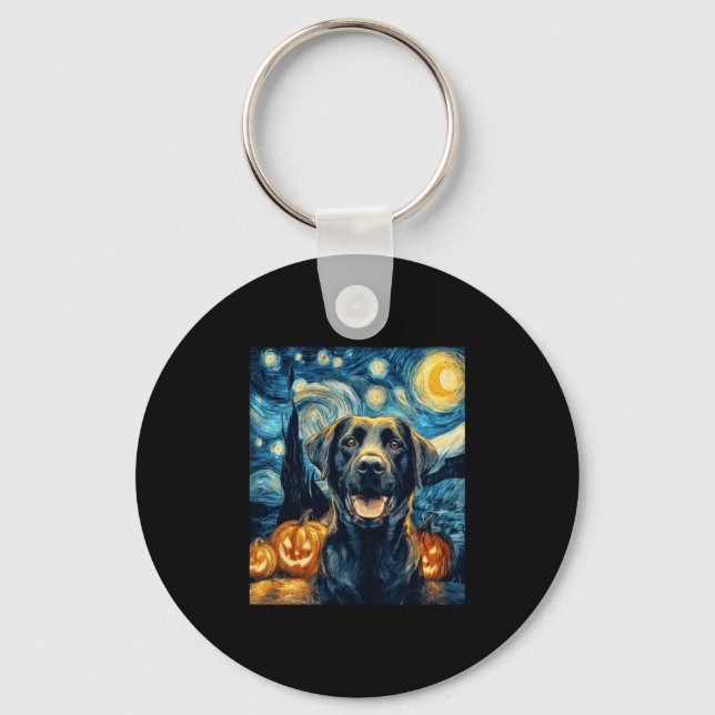 Cute Black Labrador Dog Halloween Jack O Lantern P Key Ring (Front)