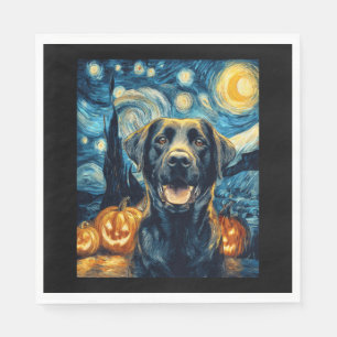 Cute Black Labrador Dog Halloween Jack O Lantern P Napkin