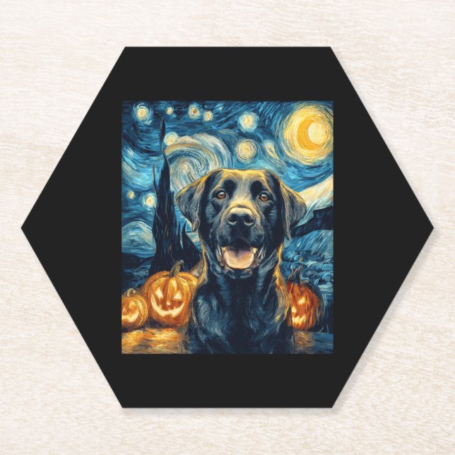 Cute Black Labrador Dog Halloween Jack O Lantern P Paper Coaster (Front)