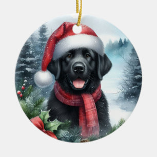 Cute Black Labrador Dog Winter Wonderland Ceramic Ornament