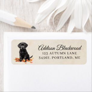 Cute Black Labrador Puppy Fall Leaves Return Address Label