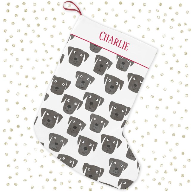 Cute Black Labrador Retriever Dog Personalised Small Christmas Stocking (Fun black labrador retriever dog pattern personalized name Christmas stocking)