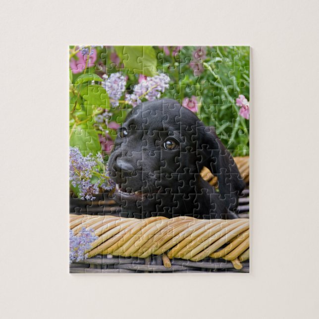 Cute Black Labrador Retriever Dog Puppy Pet Photo Jigsaw Puzzle (Vertical)