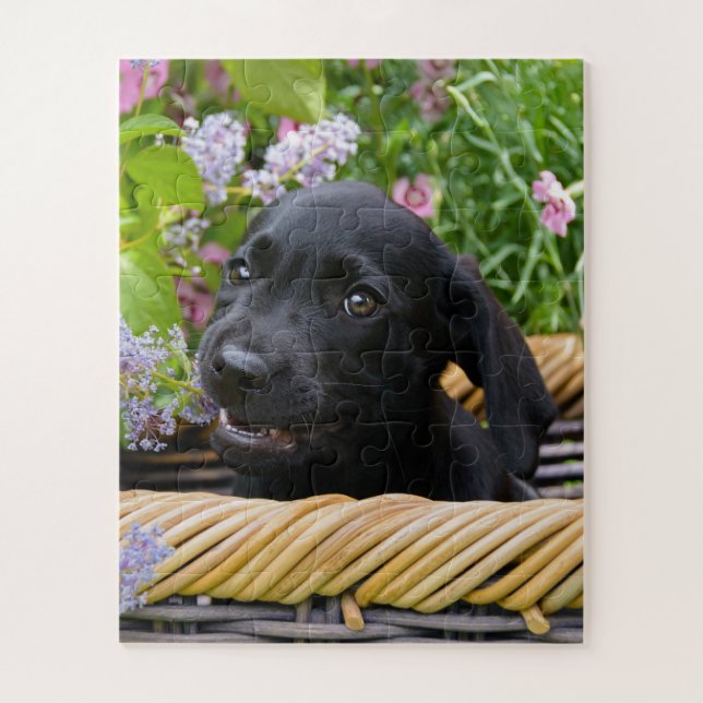 Cute Black Labrador Retriever Dog Puppy Pet Photo Jigsaw Puzzle (Vertical)