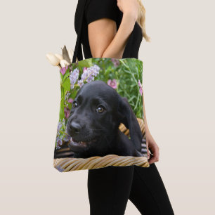 Cute Black Labrador Retriever Dog Puppy Pet Photo Tote Bag
