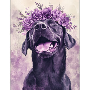 Cute Black Labrador Retriever Dog Purple Floral Playing Cards