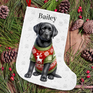 Cute Black Labrador Retriever Holiday Puppy Dog Small Christmas Stocking
