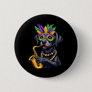 Cute Black Labrador Retriever Playing Saxophone Ma 6 Cm Round Badge