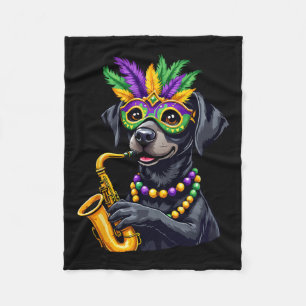 Cute Black Labrador Retriever Playing Saxophone Ma Fleece Blanket
