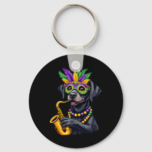 Cute Black Labrador Retriever Playing Saxophone Ma Key Ring