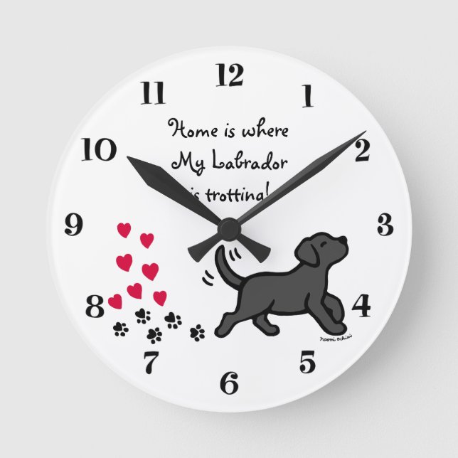 Cute Black Labrador Trotting Clock (Front)