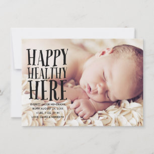 Cute Black Lettering Photo Birth Announcement