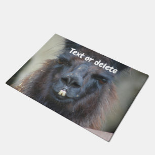 Cute Black Llama Face Close Up Personalised Doormat