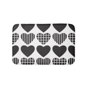 Cute Black Love Hearts Pattern Bath Mat