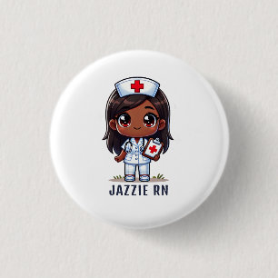 Cute Black Manga Nurse Cartoon Personalised 3 Cm Round Badge