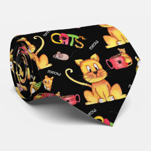 Cute Black Meow Cats Mischievous Kittens Tie
