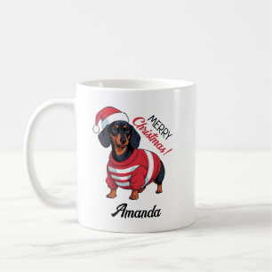 Cute Black Merry Christmas Wiener Dog Coffee Mug