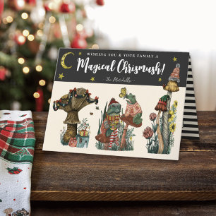 Cute Black Merry Mushroom Cottagecore Christmas Ho Holiday Card