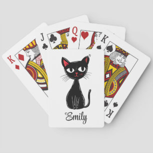 Cute black Mid Century cartoon cat Playing Cards