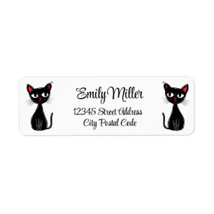 Cute black Mid Century cartoon cat Return Address Label