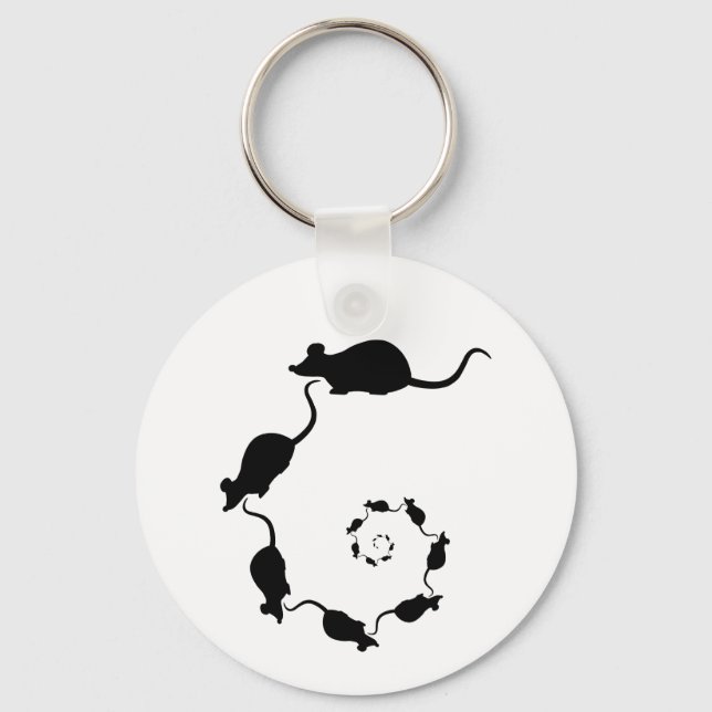 Cute Black Mouse Design. Spiral of Mice. Key Ring (Front)