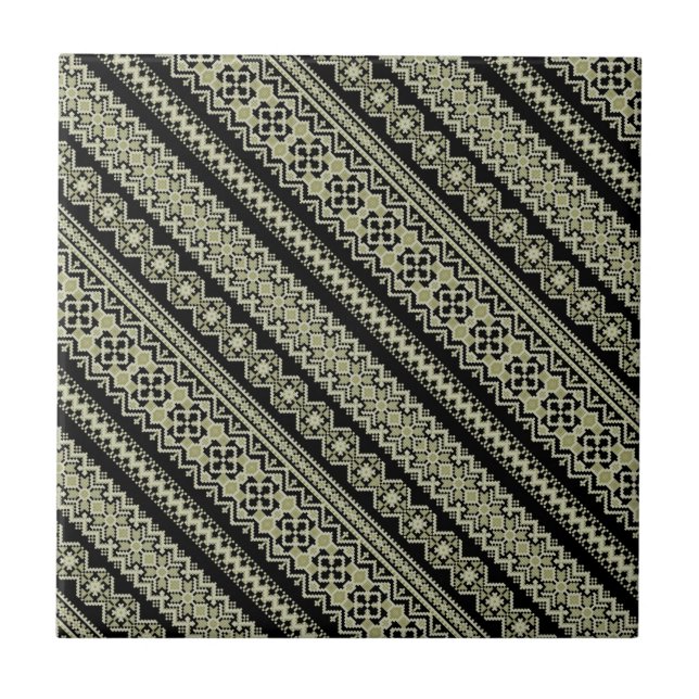 Cute black olive ukraine ornament background ceramic tile (Front)