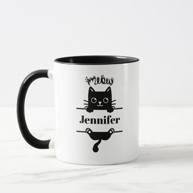 Cute Black on White Personalised Cat Mug (Left)