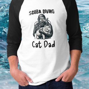 Cute Black on White Scuba Diving Cat Dad T-Shirt