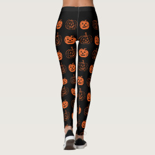 Cute Black Orange Jack O Lantern Pattern Halloween Leggings