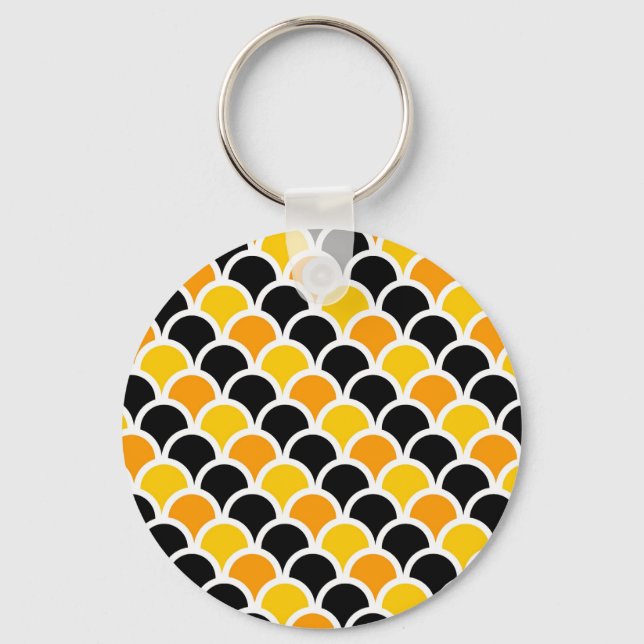 Cute black orange moroccan pattern design key ring (Front)