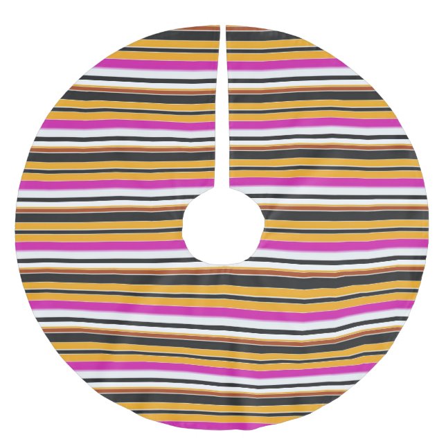 Cute black orange stripes brushed polyester tree skirt (Front)