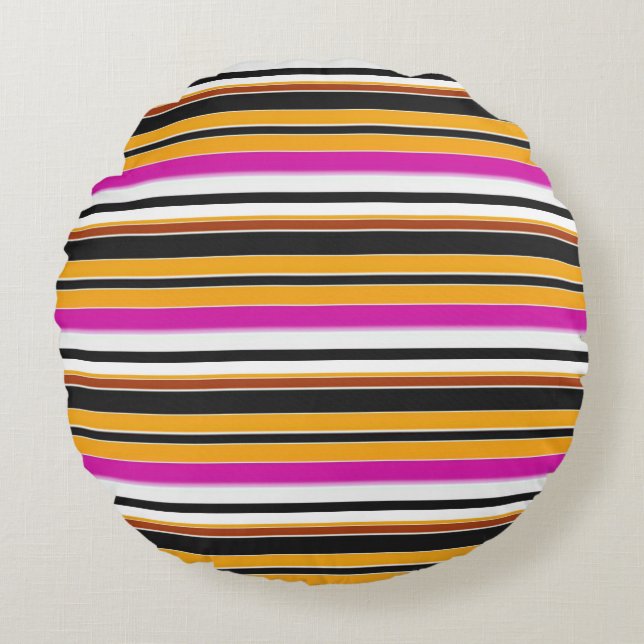 Cute black orange stripes round cushion (Front)