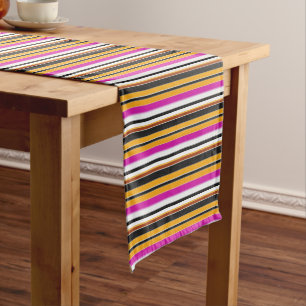 Cute black orange stripes short table runner