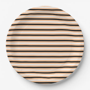 Cute Black Orange & White Stripe Pattern Halloween Paper Plate