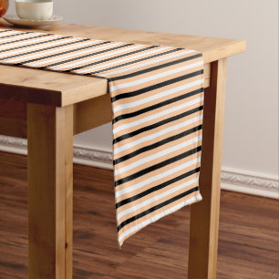 Cute Black Orange & White Stripe Pattern Halloween Short Table Runner
