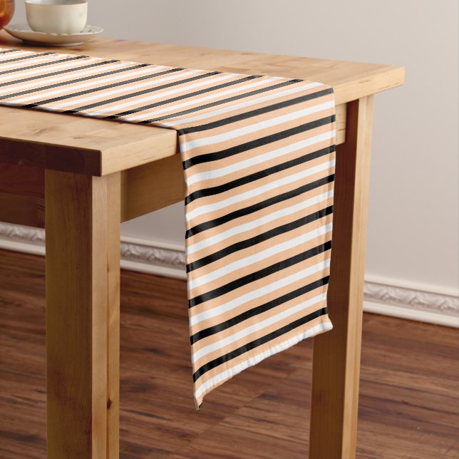 Cute Black Orange & White Stripe Pattern Halloween Short Table Runner (In Situ)