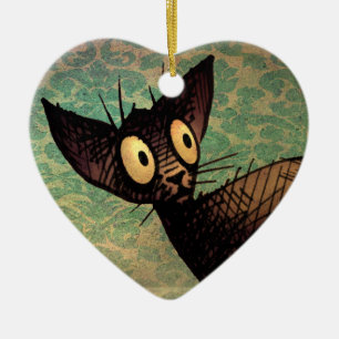Cute Black Oriental Cat Ceramic Tree Decoration