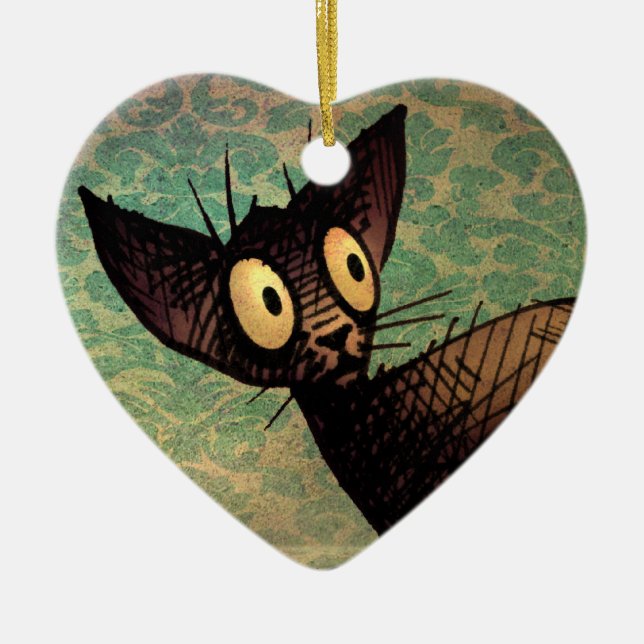 Cute Black Oriental Cat Ceramic Tree Decoration (Front)
