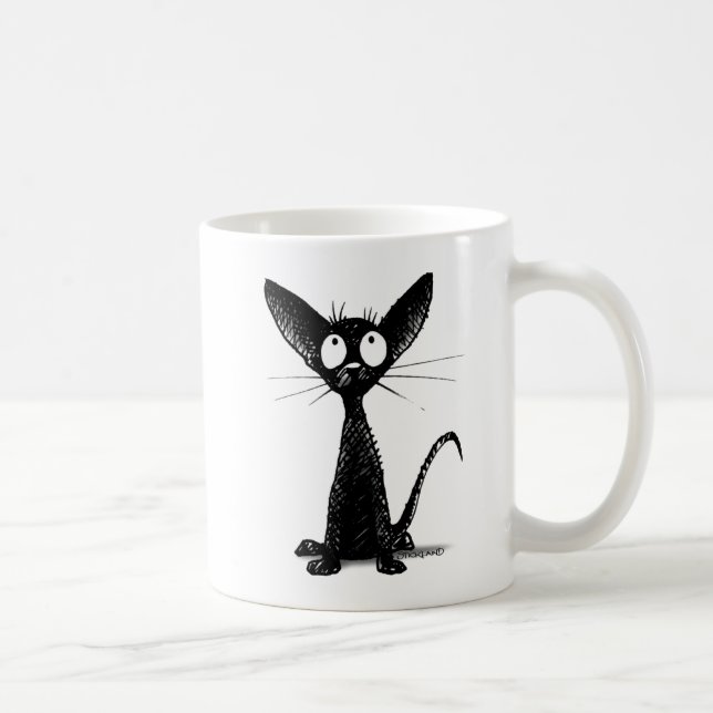 Cute Black Oriental Kitten - Cat Lover's Art Coffee Mug (Right)